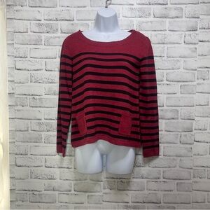 TU Stripped Small Puff Sleeve 2 Square Pockets Sweater 8